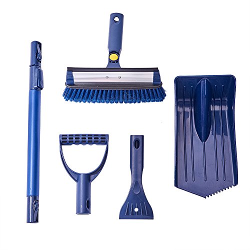 Jscarlife 47"-34"Portable Heavy Duty Snow Shovel Multi-function Car Brush and Ice Scraper with Foam Grip | Auto Snow Removal | Small Car Windshield | Lightweight Tough Durable