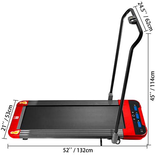 Popsport Foldable Treadmill Indoor Under Desk Treadmill Desk Large Running Surface Walking Office Treadmill Cardio(Red Black Handle)