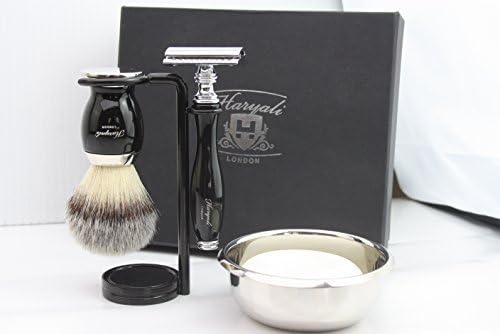Haryali London Shaving Kit – 5 Pc Shaving Kit – Double Edge Safety Razor - Synthetic Hair Shaving Brush – Shaving Soap – Shaving Bowl – Shaving Stand – Black Color Shaving Set as Gift - Image 4