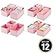 mDesign Fabric Drawer Divider Organizer Bins, Nursery/Bedroom Dresser, Closet, Shelf, Playroom Organization, Hold Clothes, Toys, Diapers, Bibs, Lido Collection, Set of 3, 4 Pack, Pink Herringbone