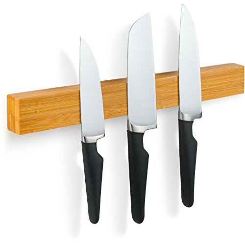 Magnetic Knife Holder for Chef &amp; Kitchen, DIY Wall Mount, Powerful Magnet for the Best Storage of Steak Knives &amp; Utensils, Easy to Install, Eco-Friendly Bamboo Strip, Better than a Wooden Knife Block