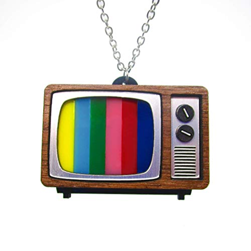 Retro CRT TV Broadcast SMPTE Color Test or Static Detailed Pendant Necklace, Twilight Zone, Classic Television Mod Jewelry - Thumbnail 4