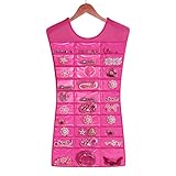 Valdler Dual Sides Hanging Jewelry Non-woven Organizer 30 Pockets 14 Hook-and loop Tabs Holder Storage Bag Without Hanger (Rose)