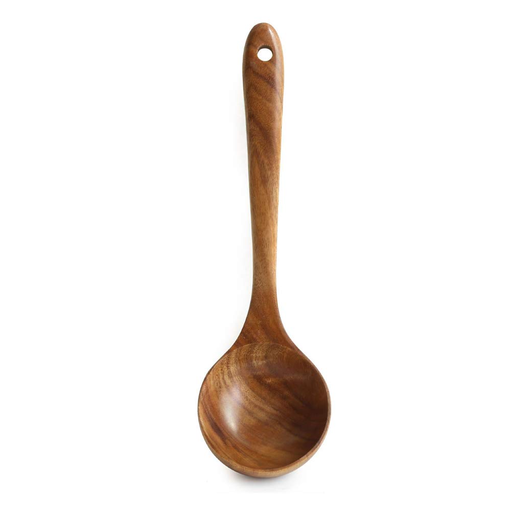 Teak Kitchen Utensils,Wooden Soup Spoon Kitchenware Seasoning Scoop Dipping,Oil Dipper,Meal Rice Scoop,Natural Utensils Handcrafted Cutlery Tool (soup spoon(10.6x3.15in))…