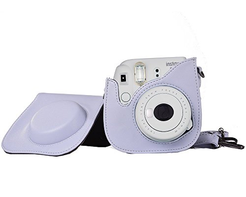 Protective & Portable Case Compatible with Fujifilm Instax Mini 9 8 8+ Instant Polaroid Film Camera with Accessory Pocket and Adjustable Strap - Smokey White by SAIKA