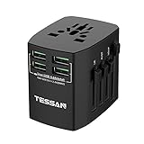 Travel Adapter,TESSAN International Power Adapter Wall Charger with 4 USB Ports 25W/5A- All in one Universal AC Outlet Plugs Covers 150+Countries Europe, UK, Germany, Canada, France,China, Australia