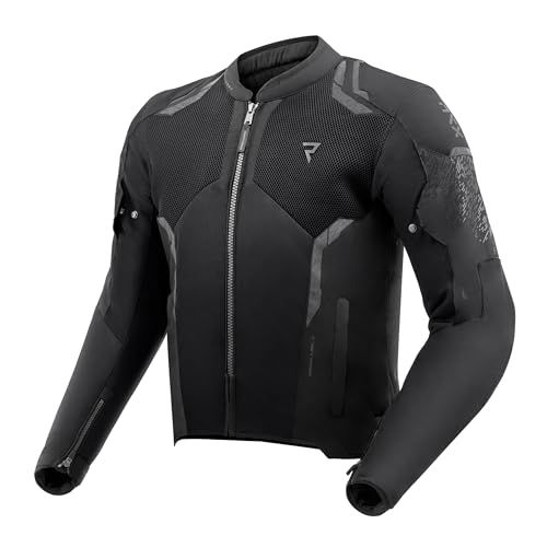 REBELHORN Jax Mens Motorcycle Jacket, Textile, Elbow, Shoulder and Back Protector Level 2, Removable Humax Membrane, Large Mesh Ventilation Panels, Sizes up to 10XL, black, XXXXL