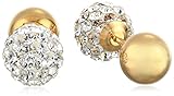 14k Yellow Gold and Crystal Ball-Back Reversible Stud Earrings