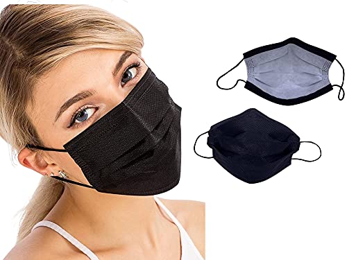 4ply Black Disposable Face Mask- Black Face Mask with Activated Carbon Disposable Face Masks Black Masks Breathable Masks for Women, Men and Kids and Office Supplies (4ply) (Black 50pcs)