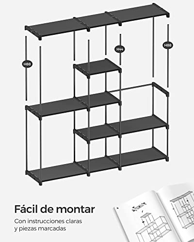 SONGMICS RYG037B02 Wardrobe, Clothes Rack, Wardrobe with Bars, Dressing Room, Fabric Shelves, Metal Frame, 182 x 43 x 182 cm, Black Ink RYG037B02