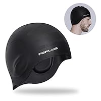 TOPLUS Swim Cap Women, Swimming Cap Waterproof Unisex Swimming Caps for Women and Swimming Cap for Men Silicone No-Slip - Dark Black