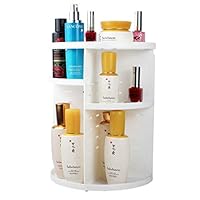 Mordoa Makeup Organizer, 360-Degree Rotating Adjustable Multi-Function Cosmetic Storage Box Shelf with Top Tray, Fits Toner, Creams, Makeup Brushes, Lipsticks and More (White)