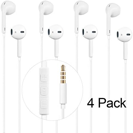 Wealouis 4 Pack Earphones Premium Quality Headphones Earbuds with Mic &amp; Remote Control Fully Compatible with iPhone SE, 6, 6s, 6 Plus, 6s plus, iPhone 5s 5c 5, iPad /iPod (WHITE)