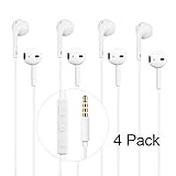 Wealouis 4 Pack Earphones Premium Quality Headphones Earbuds with Mic & Remote Control Fully Compatible with iPhone SE, 6, 6s, 6 Plus, 6s plus, iPhone 5s 5c 5, iPad /iPod (WHITE)