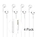 Wealouis 4 Pack Earphones Premium Quality Headphones Earbuds with Mic & Remote Control Fully Compatible with iPhone SE, 6, 6s, 6 Plus, 6s plus, iPhone 5s 5c 5, iPad /iPod (WHITE)