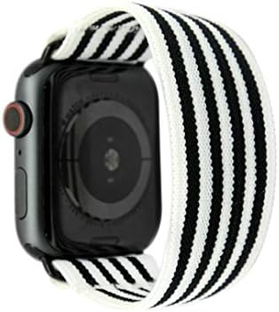 Tefeca Stripe Pattern Elastic Compatible/Replacement Band for Apple Watch 42mm/44mm (Black Adapters, M fits Wrist Size : 6.5-7.0 inch)