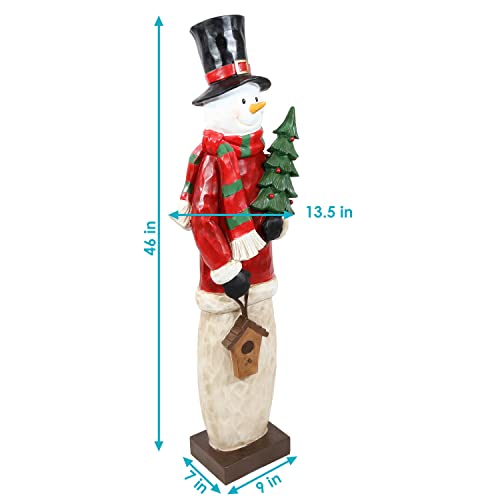 Sunnydaze Indoor and Outdoor Snowman Statue in Sweater Holding