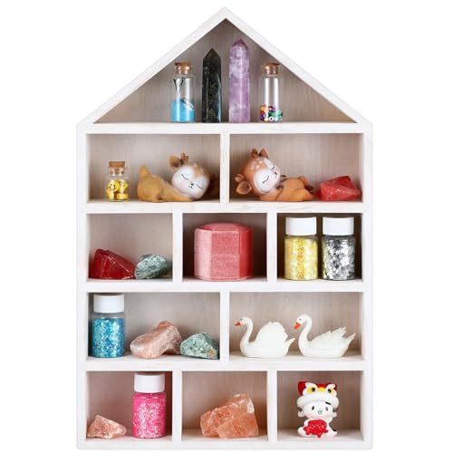Threehoney House Shaped Wooden Shadow Box Display Shelf - 10"W X 15"H Wall Mounted Organizer For Miniatures & Collectibles (Black) - View #11