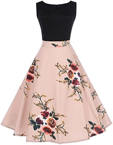 kaifongfu Women Dress,kaifongfu Lady's Vintage Floral Dress Bodycon Print Casual Evening Party Retro Dress (XL, Black)