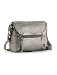 The Sak Bolso bandolera Katniss de cuero con solapa para mujer Pirita metálica