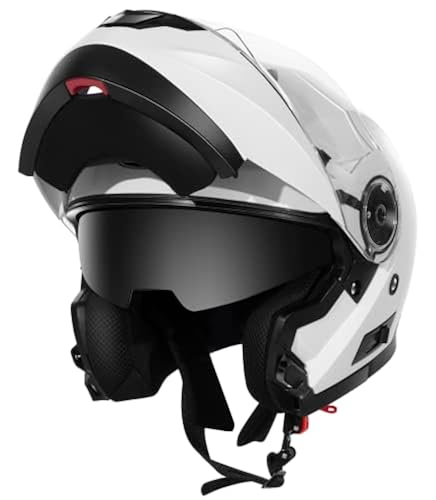 TCMT DOT Full Face Motorcycle Helmet – Adult Street Bike Racing – Silver Mirror Visor – Gloss Black