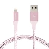 AmazonBasics Double Braided Nylon Lightning to USB Cable, Advanced Collection, MFi Certified iPhone Charger, Rose Gold, 3 Foot