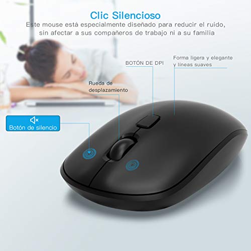 WisFox Packs de Teclado y Ratón Inalámbrico, 2.4GHz Slim Combo de Teclado y Ratón Inalámbrico Avanzado Tamaño Completo con Receptor USB Nano para Computadora Portátil, PC, QWERTY Español