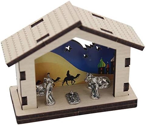 CBC Distributors Miniature Nativity Metal Figures in Wooden Stable