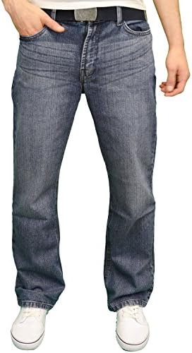 FB JEANS Mens Designer Regular Fit Boot Cut Jeans w/Free Belt