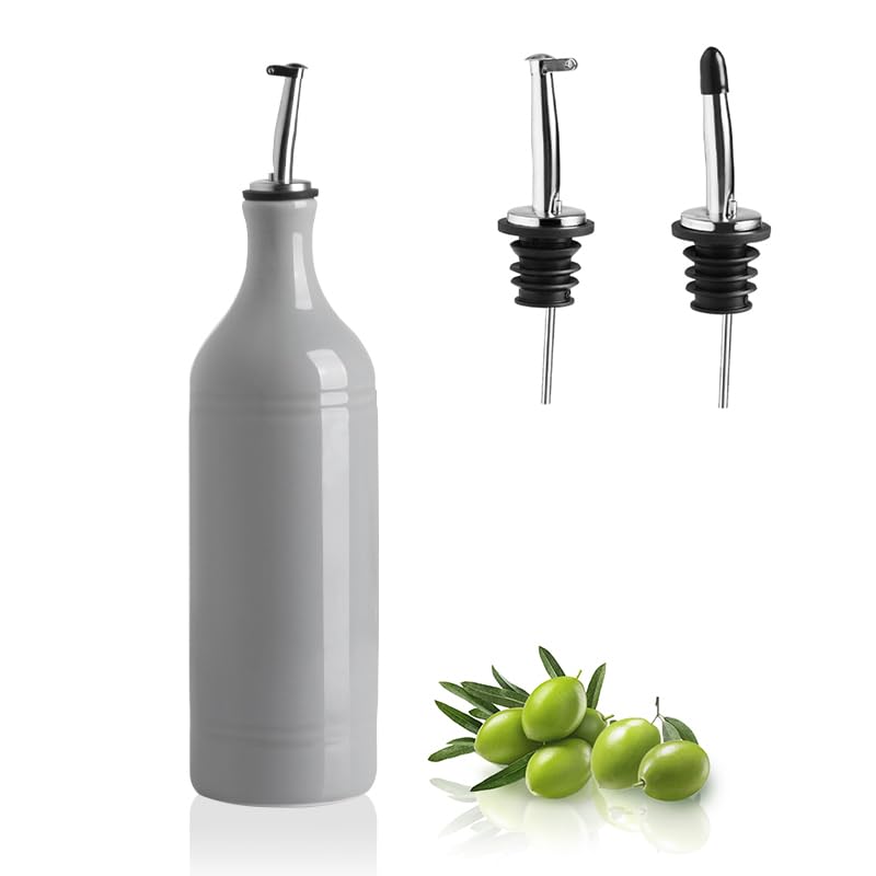 Sweejar Home Large Ceramic Olive Oil Dispenser Bottle, Opaque Oil Cruet Protects Oil to Reduce Oxidation, Suitable For Storage Of Oil, Vinegar, Soy Sauce & Other Liquids, Pack of 1, 680ml (Gray)