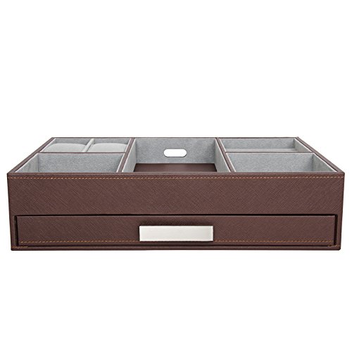 Arolly Leather Finish Valet Charging Station Organizer Storage Jewelry Box