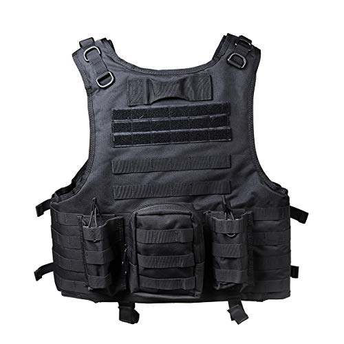 Goetland 900D Polyester Tactical Vest Airsoft Paintball Combat Training Outdoor CS Game Adjustable S-XXL, Black - Thumbnail 4