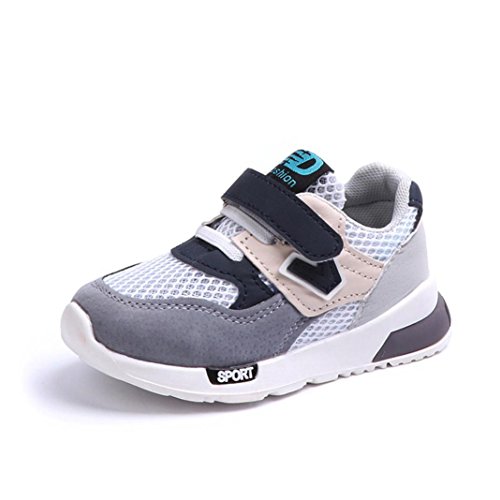 Sunbona Children Baby Boys Girls Letter Mesh Light Weight Breathable Sports Running Kids Casual Sneakers Shoes (4.5M US Toddler, Gray)