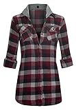 Women's Button Up Long Sleeve Cotton Plaid Flannel Shirt with Hoodie