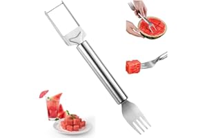 PUSKIU 2024 Watermelon Cutter, 2-in-1 Stainless Steel Fruit Knife Watermelon Fork Slicer Cutter Slicer Tool Dual Head Fruit Forks Slicer Knife Summer Portable Fruit Cutting Knife Fork for Home
