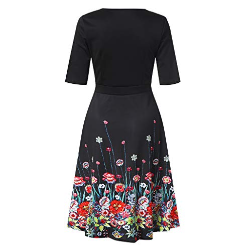 TnaIolral Women Dresses Vintage Long Ball Gown Prom Print Evening Party Swing Red - Thumbnail 3