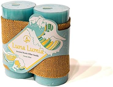 Holiday Gift | 2 PK Scented Pillar Candles – No-Drip Decorative Wax Candles. Gentle Fragrance for a Calm, Relaxing &amp; Romantic Atmosphere. Excellent Gift Idea! (Aqua, Ocean Breeze Scent)