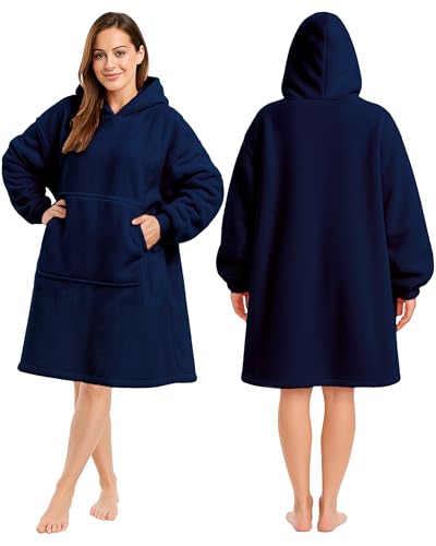 KEPLIN Übergroßer Kapuzenpullover, thermischer, weicher und bequemer Überwurf, mit Sherpa-Futter, großer Tasche und elastischen Ärmelbündchen, Einheitsgröße, lang (152 x 127 x 99 cm)