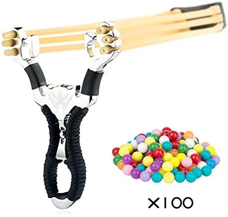 Stainless Steel Slingshot Toys with Classic Construction Hunting Slingshot and Slingshot Ammo for Catapult Game, Outdoor, Hunting-for Adult (Black)