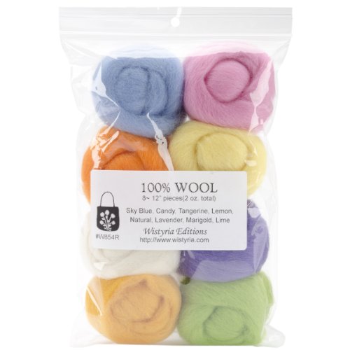 WISTYRIA EDITIONS 0.25-Ounce Wool Roving, 12-Inch, Pastel, 8-Pack