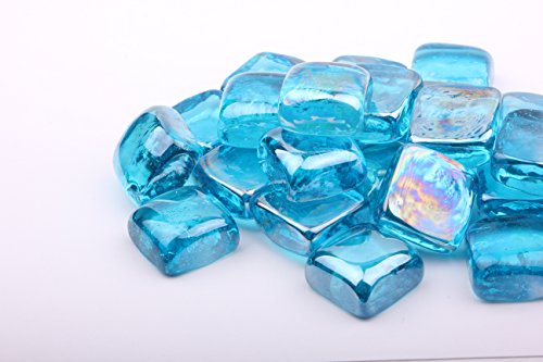 AKOYA Outdoor Essentials 10-Pound Fire Glass Cubes Squares 1-inch Reflective Tempered Crystal Beads for Fire Pit (10 lbs - 1 inch, Caribbean Blue)
