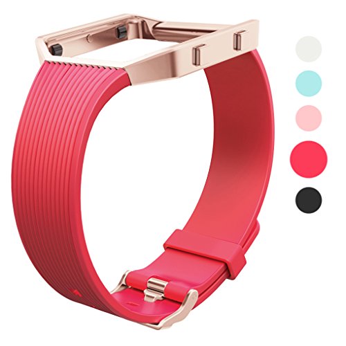 Crodi Fitbit Blaze Slim Bands, TPU Replacement Slim Band for Fitbit Blaze Women Men,Sport Strap with Rosegold Frame for Fitbit Blaze Smart Fitness Watch (Red)