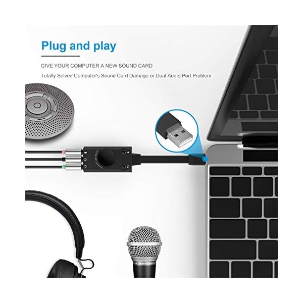 Tarjeta Sonido Externa USB Sonido Estéreo Splitter Converter con Control de Volumen para Windows y Mac, Plug & Play sin Necesidad de Controladores - Imagen 7