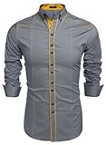 Coofandy Men's Button Down Dress Shirts Casual Slim Fit Shirts(Gray,L)