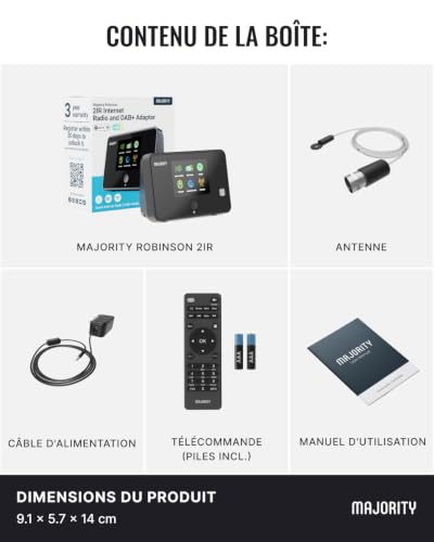 WiFi Internet Radio Tuner, Dab Plus FM Radio Adapter, Bluetooth 5.2 | MAJORITY Robinson | Spotify Connect | Dab Tuner for HiFi System | Color Screen, Remote Control | Active Speaker Required