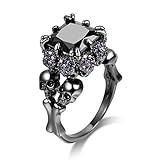 DALARAN Women's Cubic Zirconia Skull Rings Black Claw Gothic Band Cool Party Jewelry
