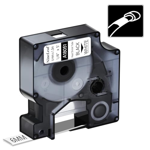Nineleaf 10 Pack Compatible for DYMO 18051 Rhino Heat Shrink Tube Industry Label Tape 6mm 1/4" x 5ft Black on White Wire Tapes for Industrial Rhino Pro 3000 4200 5000 5200 6000 3M Label Maker
