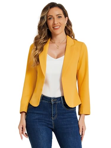 Allegra K Damen-Blazer, vorne offen, Büro, Arbeit, Business, bauchfrei, Dunkelgelb-einfarbig, XL
