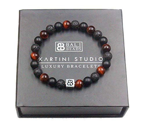 Men's Mixed Stone and Sterling Silver Bracelet, Red Tiger's Eye, Lava Stone, and Black Onyx Bracelet, Bracelet for Man