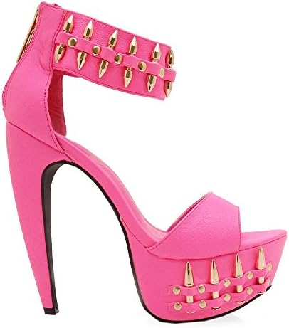Privileged Shoes Mafiosa Vegan Leather Ankle Strap Open Toe Gold Spiked Platform Pump